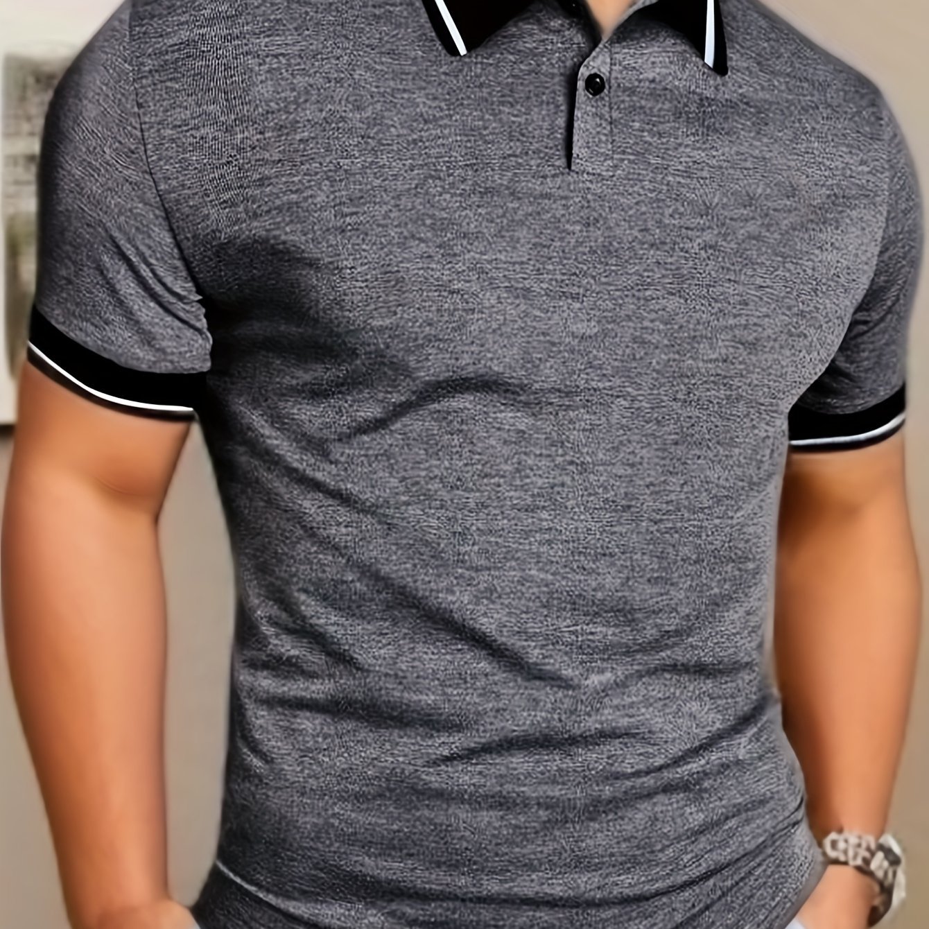 Men??s Trendy Color Block Short Sleeve Button Up Lapel Shirt For Summer Daily, Perfect For Golf & Tennis Outdoor Sports, Stylish Collared Top - Image 4