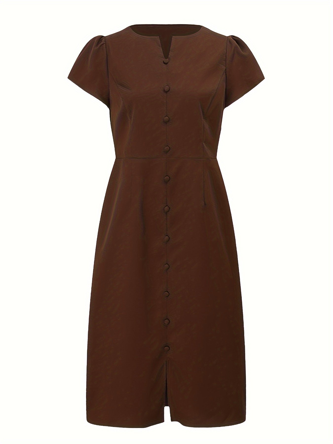 Solid Color Notched Neck Dress, Casual Short Sleeve Button Front Split Dress For Spring & Summer, Women??s Clothing - Image 5