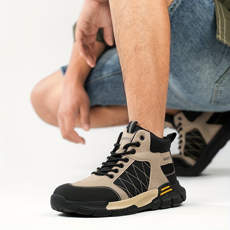 Men??s High Top Steel Toe Puncture Proof Anti-skid Work Safety Boots, Lace Up Durable Industrial Construction Shoes - Image 6