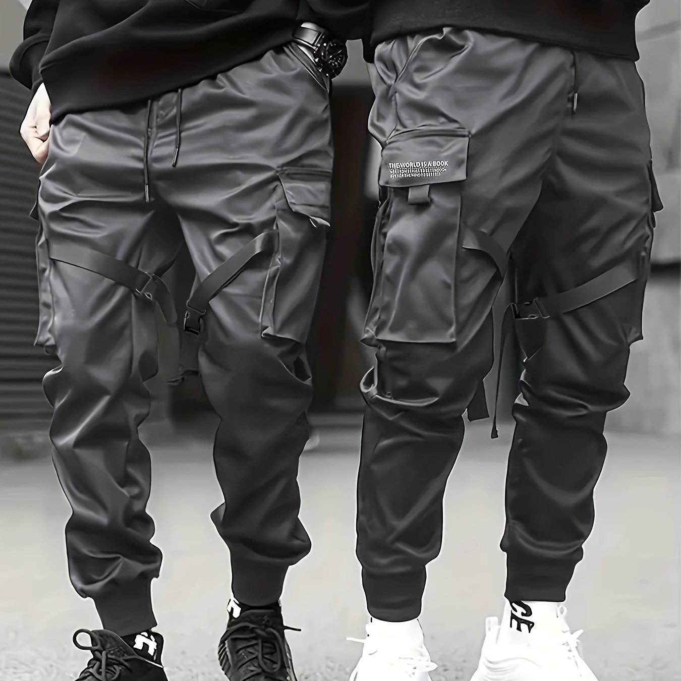 Trendy Solid Cargo Pants, Men??s Multi Flap Pocket Trousers, Loose Casual Outdoor Pants, Men??s Work Pants Outdoors techwear Hip Hop Style - Image 3