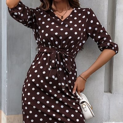Fashion Dots Print Tie Waist Casual Dress