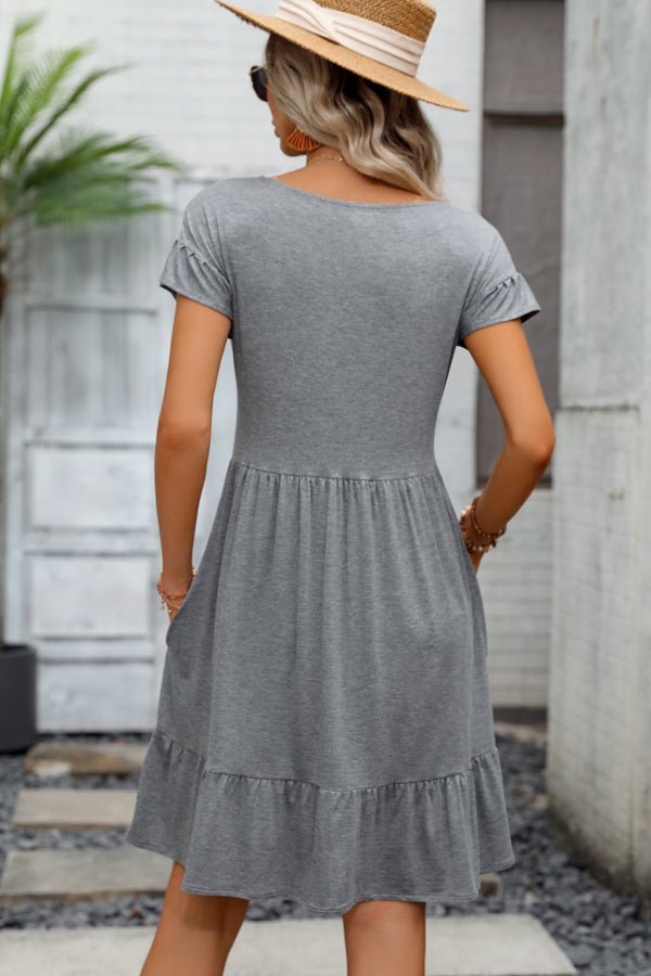 Solid Color V Neck Casual Mini Dress - Image 5
