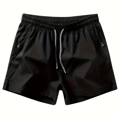 Men??s Solid Color Leisure Shorts With Zippered Pockets, Summer Fashion Drawstring Sports Shorts For Fitness And Outdoors Wear