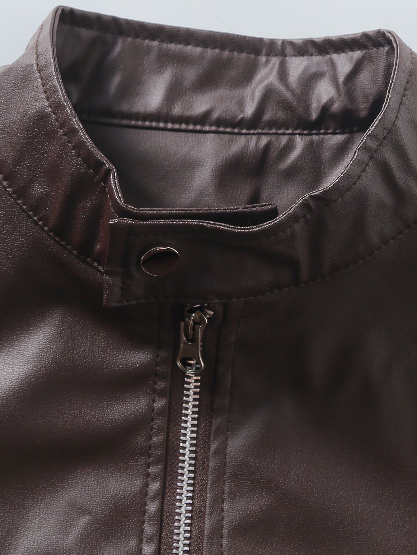 2023 Autumn And Winter New Zipper Cardigan Pocket PU Leather Small Stand Collar MotorcycleJacket Coat Men??s Coat - Image 8