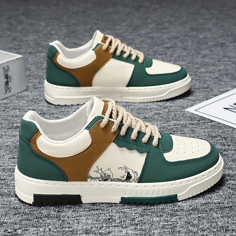 Men??s Trendy Street Style Wave Pattern Low Top Skateboard Shoes, Comfy Non Slip Lace Up Sneakers For Men??s Outdoor Activities - Image 2