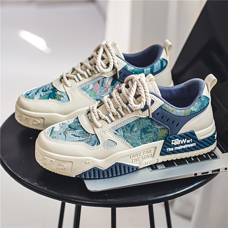 Men??s Alphabet Print Trendy Skate Shoes With PU Leather Uppers, Wear-resistant Non Slip Lace-up Casual Sneakers For Outdoor, Men??s Street Style Footwear - Image 5