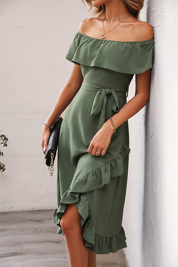Ruffle Design Solid Round Neck Casual Dress - Image 2