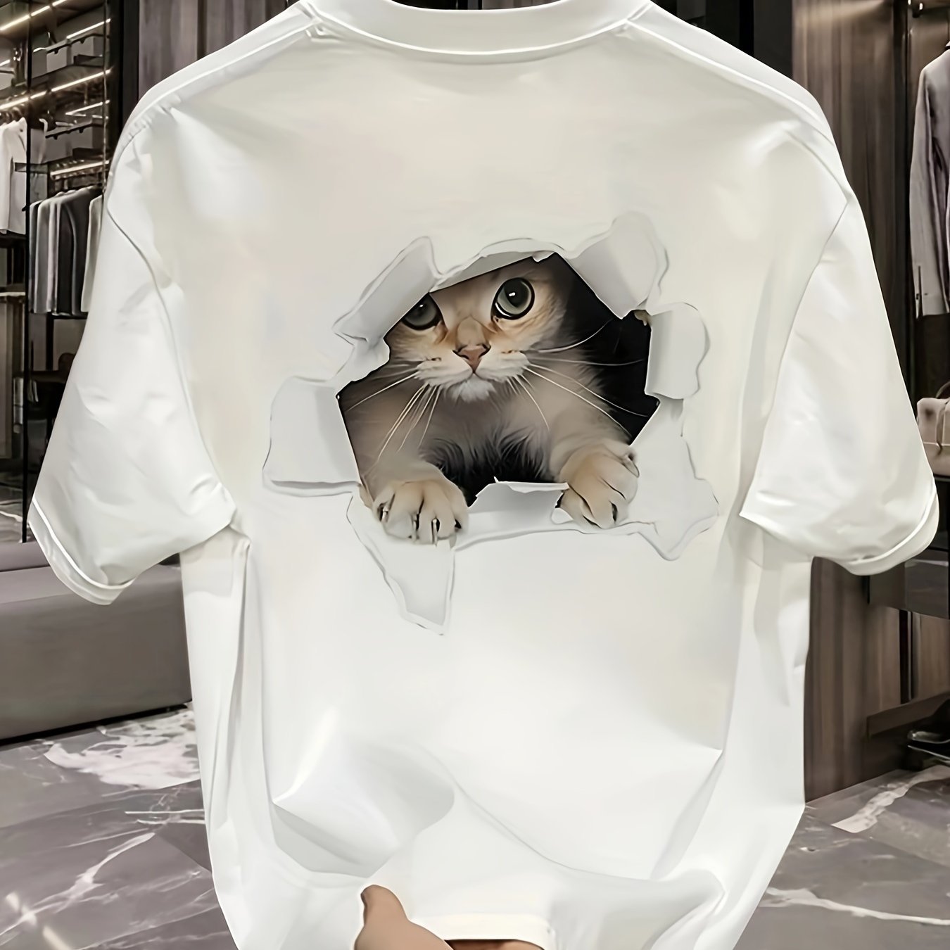 Cat Print Crew Neck T-shirt, Short Sleeve Casual Top For Spring & Summer, Women??s Clothing - Image 2
