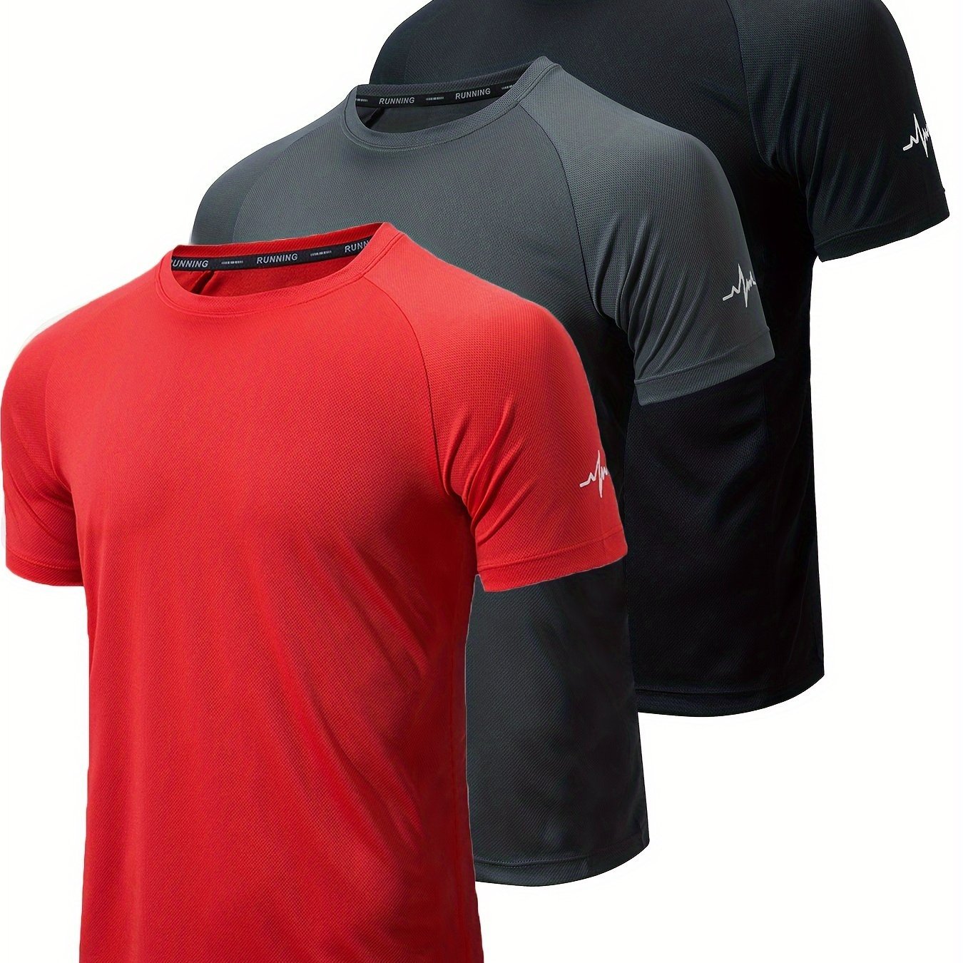 3pcs Men??s Athletic Short Sleeve Crew Neck Moisture-wicking Shirts, Undershirt With Sleeve Electrocardiography Print, Sports Comfy Tee - Image 5