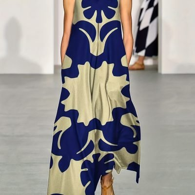 Graphic Print V Neck Maxi Dress, Boho Sleeveless Tank Dress For Spring & Summer, Women??s Clothing