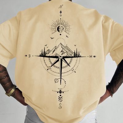 Sun & Mountain Print Men??s Round Neck Short Sleeve Tee Fashion Regular Fit T-Shirt Top For Spring Summer Holiday Leisure Vacation