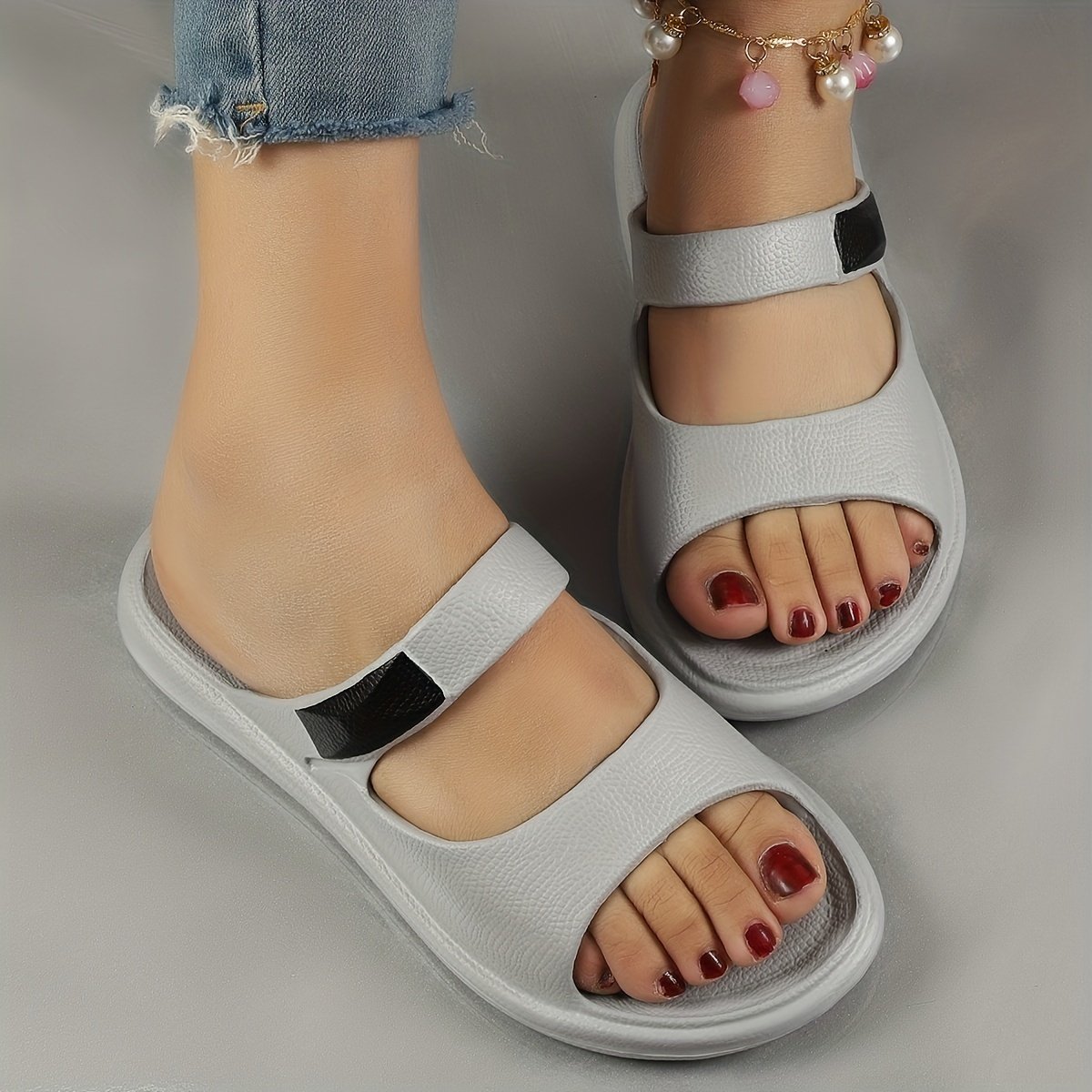 Women??s Trendy Slides, Casual Open Toe Soft Sole Shoes, Lightweight Slip On Beach Slides
