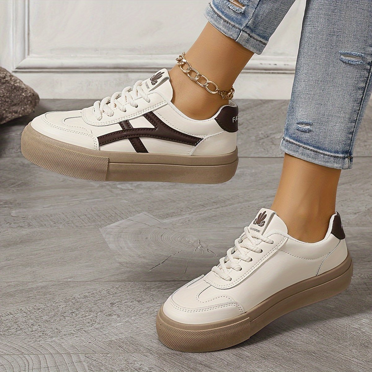 Women??s Colorblock Trendy Sneakers, Lace Up Soft Sole Platform Skate Shoes, Low-top Versatile Shoes - Image 9