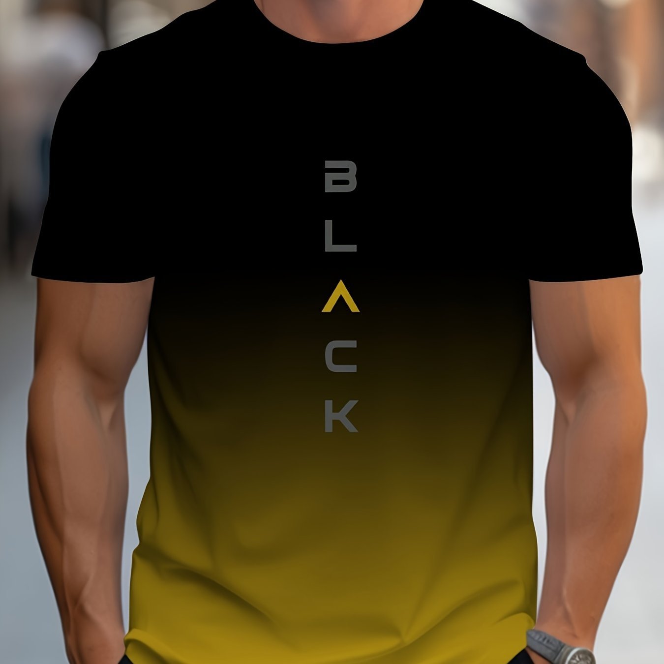 Men??s Gradient Color Black Graphic Print T-shirt, Short Sleeve Crew Neck Tee, Men??s Clothing For Outdoor - Image 3