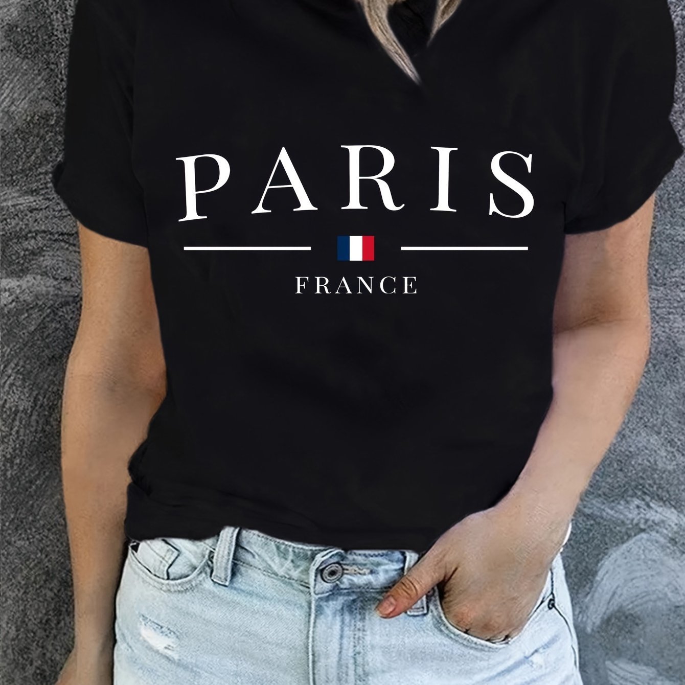PARIS Print T-shirt, Short Sleeve Crew Neck Casual Top For Summer & Spring, Women??s Clothing - Image 3