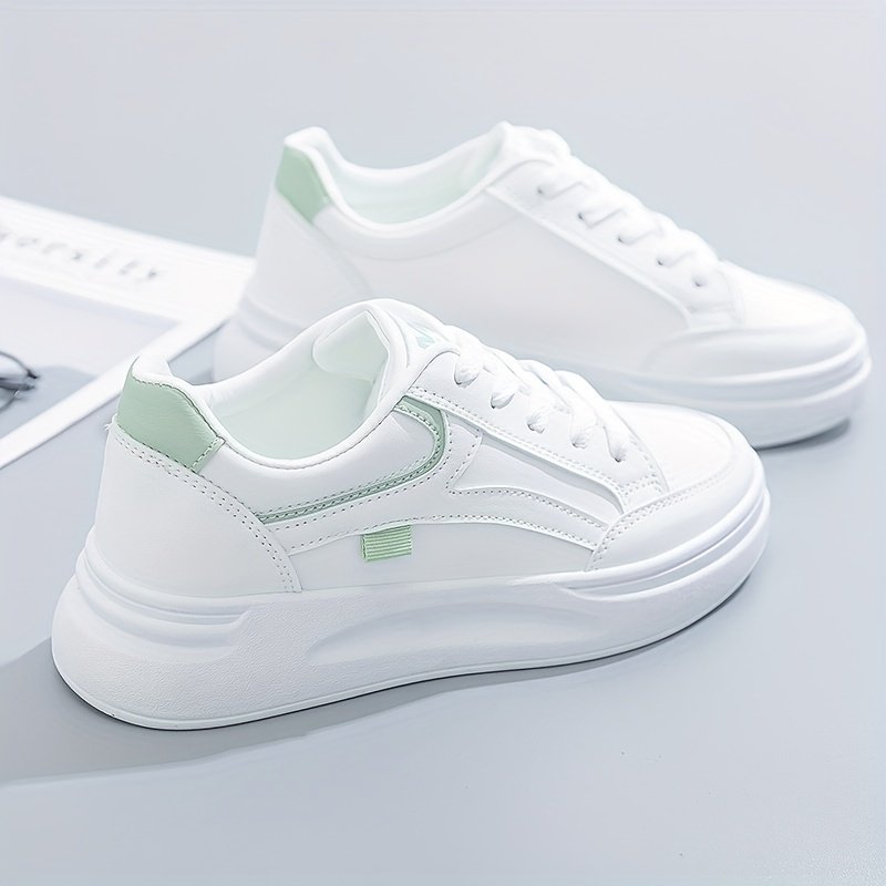 Women??s Platform Skate Shoes, Versatile Height Increasing Lace Up Low Top Shoes, Outdoor Walking White Shoes - Image 15