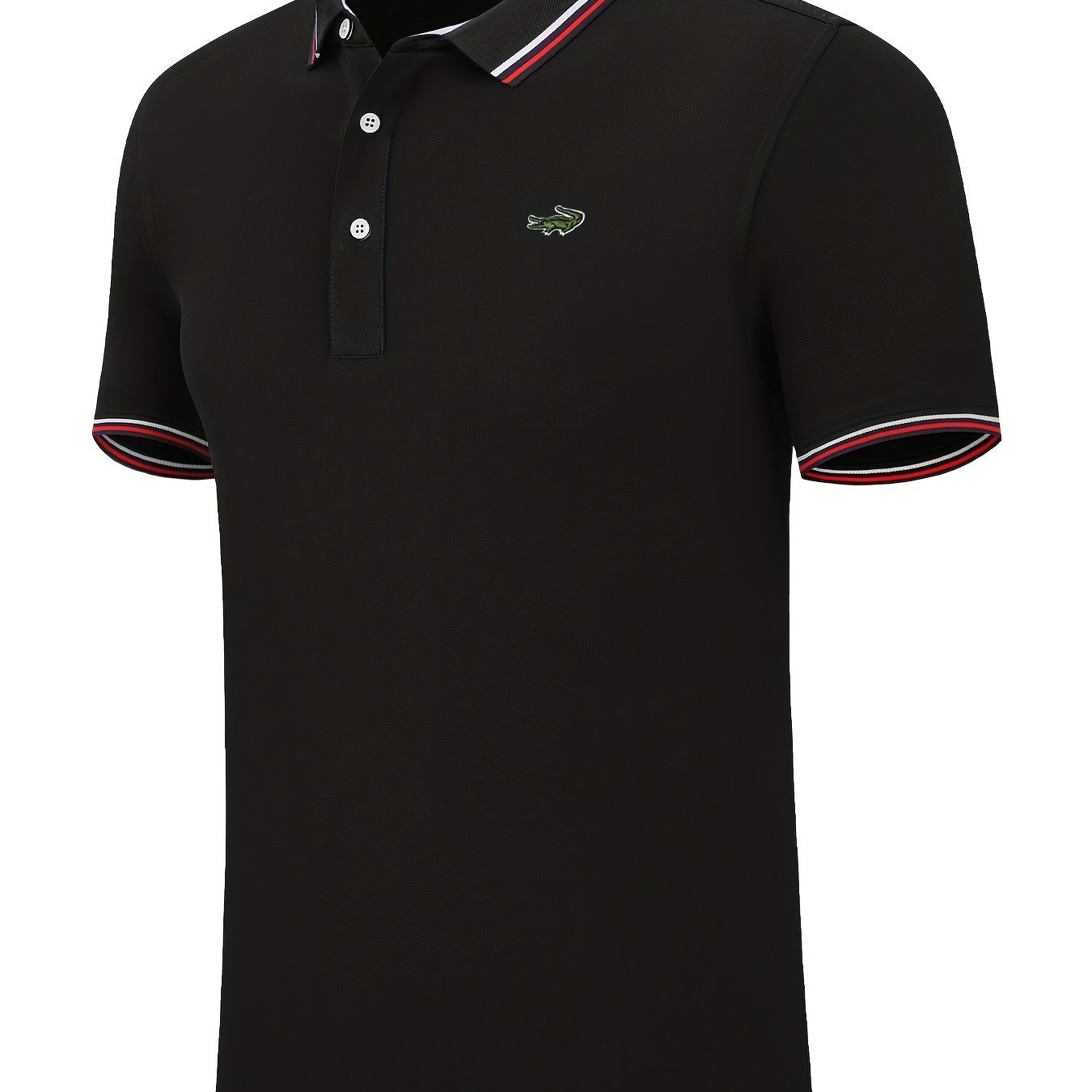 Breathable Embroidered Shirt, Men??s Casual Crocodile Pattern Stripe Lapel Button Up Golf Shirt For Summer - Image 13