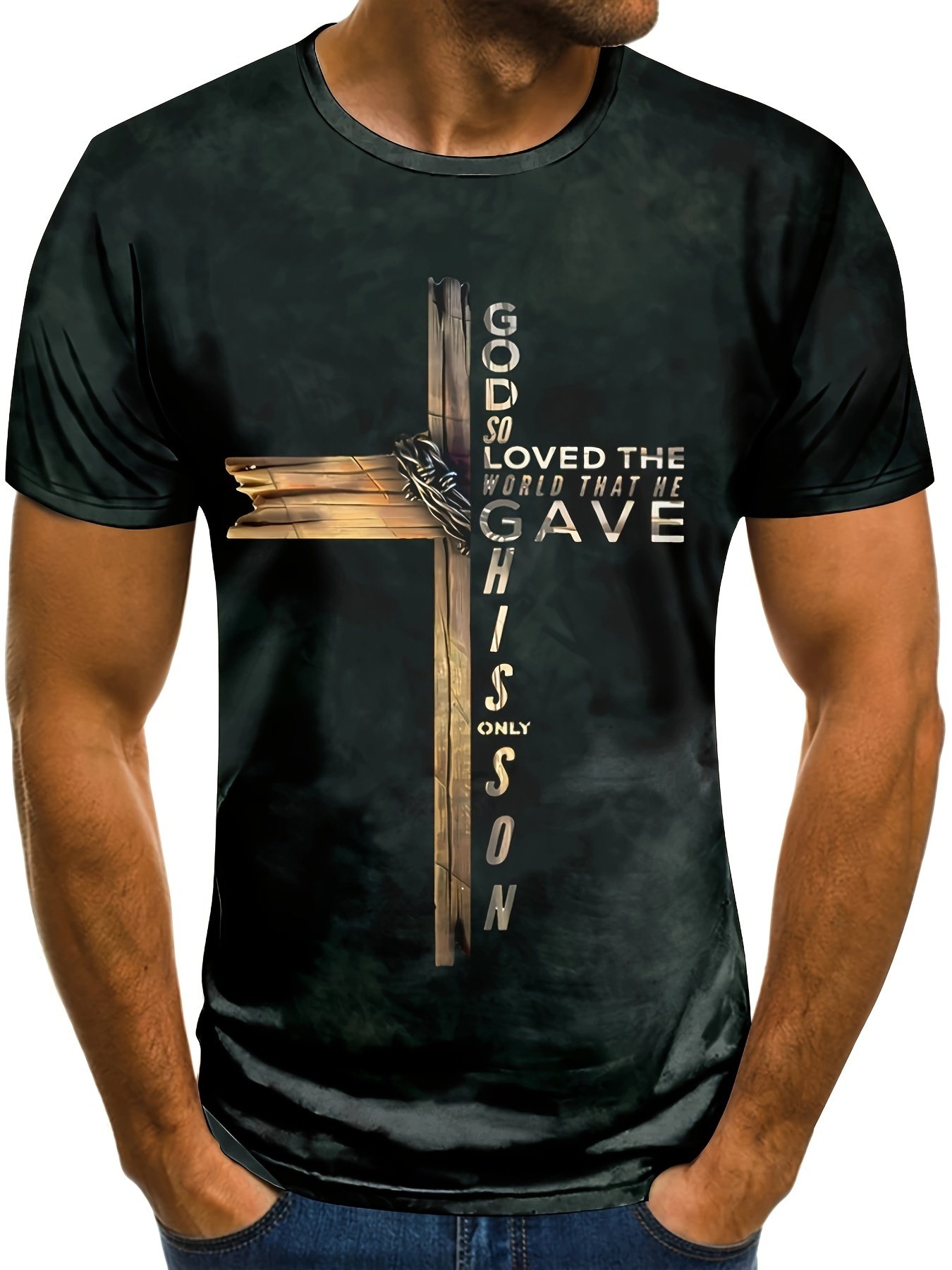 Cross Print, Men??s Graphic Design Crew Neck Active T-shirt, Casual Comfy Tees Tshirts For Summer, Men??s Clothing Tops For Daily Gym Workout Running, Men??s Clothing - Image 3