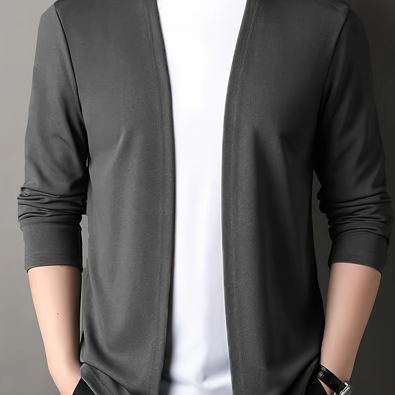 Men??s Solid Knitted Cardigan, Casual Breathable Long Sleeve Slim-fit Open Front Sweater For Outdoor Activities - Image 6