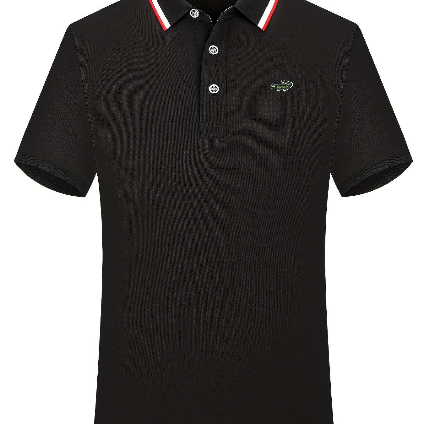 Breathable Embroidered Shirt, Men??s Casual Crocodile Pattern Stripe Lapel Button Up Golf Shirt For Summer - Image 2