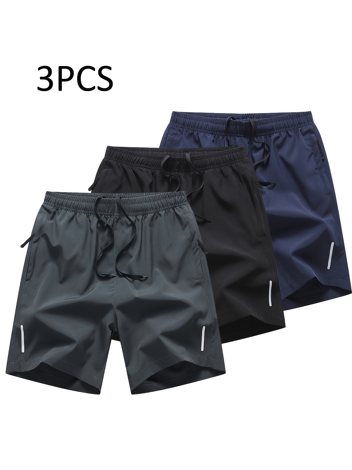 3pcs Men??s Solid Fashion Active Shorts, Drawstring Shorts With Zipper Pockets For Summer Training, Summer Daily