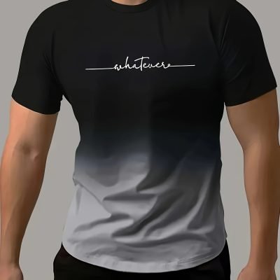 Men??s Fashion Gradient Color Sports T-shirt, Casual Stretch Round Neck Tee Shirt For Summer