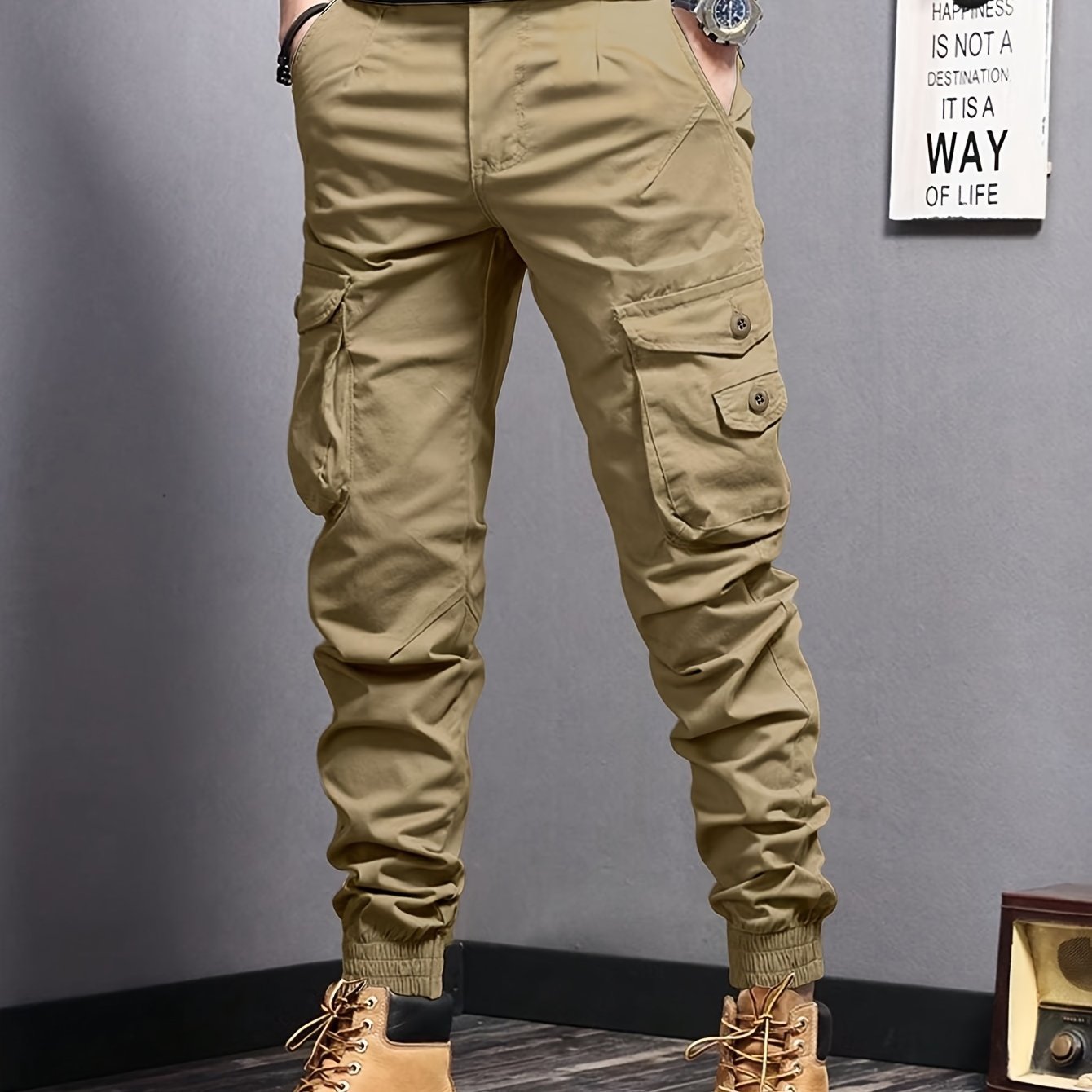 Men??s Casual Tapered Multi Pocket Joggers, Chic Street Style Cargo Pants - Image 5