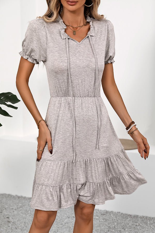 Solid Color Short Sleeve Casual Mini Dress - Image 4