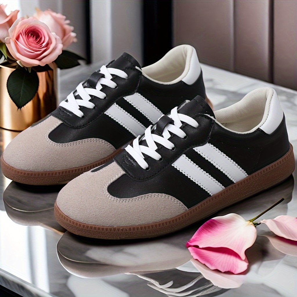Women??s Fashion Colorblock Sneakers, Lace-Up Low-Top Casual Skate Shoes With Soft Platform Sole, Durable Versatile For Walking And Everyday Wear - Image 4