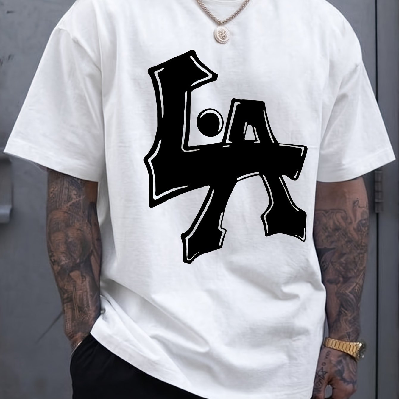Men??s Los Angeles Print Short Sleeve T-Shirts, Comfy Casual Elastic Crew Neck Tops, Men??s Clothing - Image 8