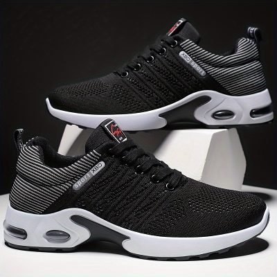 Men??s Trendy Woven Knit Breathable Running Shoes, Comfy Non Slip Lace Up Soft Sole Sneakers For Men??s Outdoor Activities