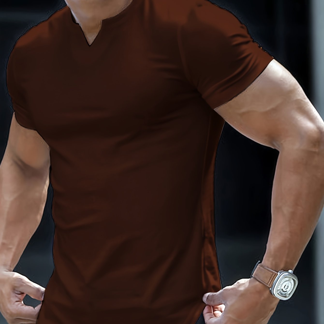 Solid Color Men??s Comfy V-Neck Medium Stretch T-shirt, Men??s Summer Clothes, Men??s Outfits - Image 15