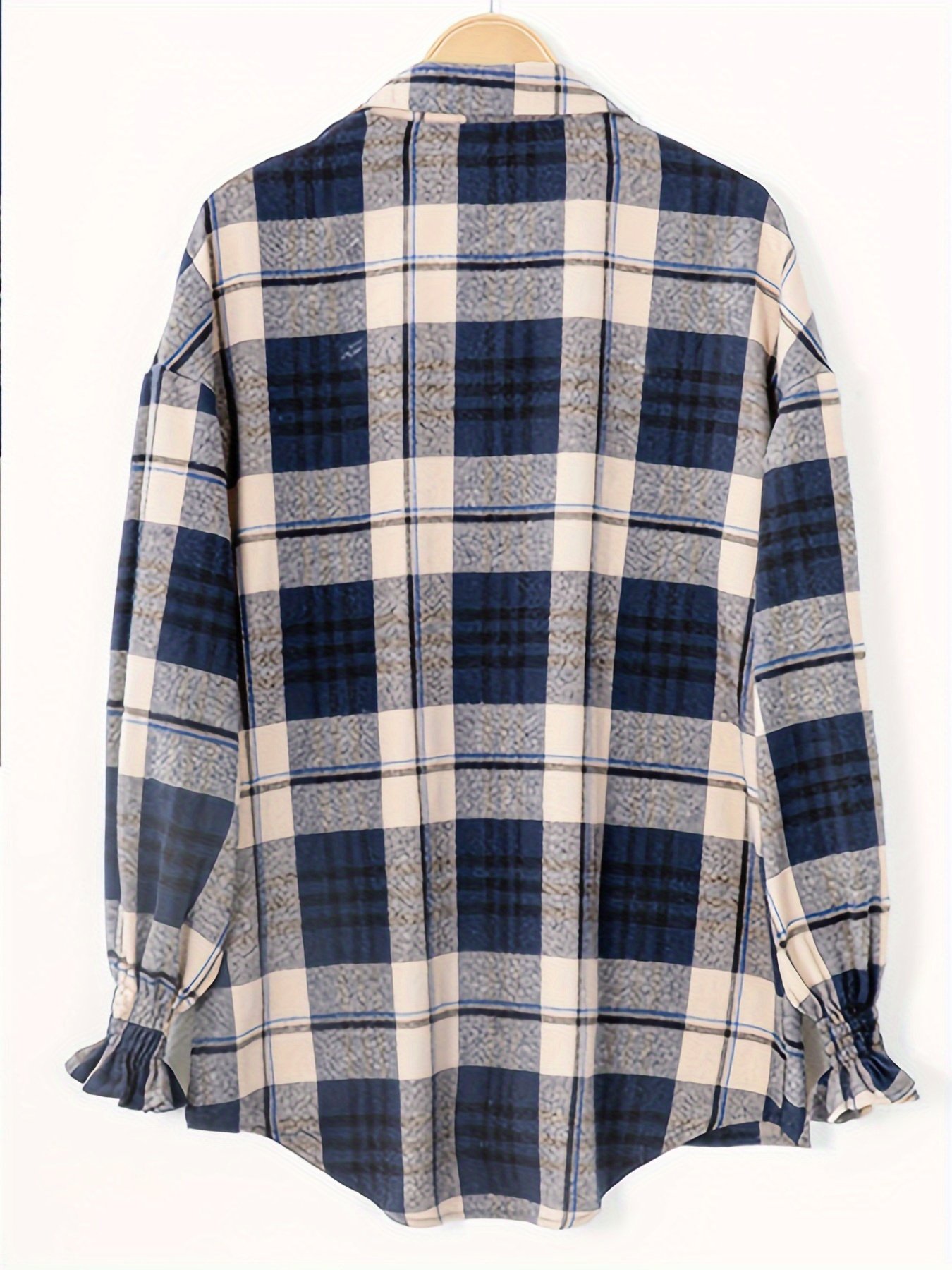 Plaid Print Button Front Blouse, Casual Long Sleeve Blouse For Spring & Fall, Women??s Clothing - Image 4