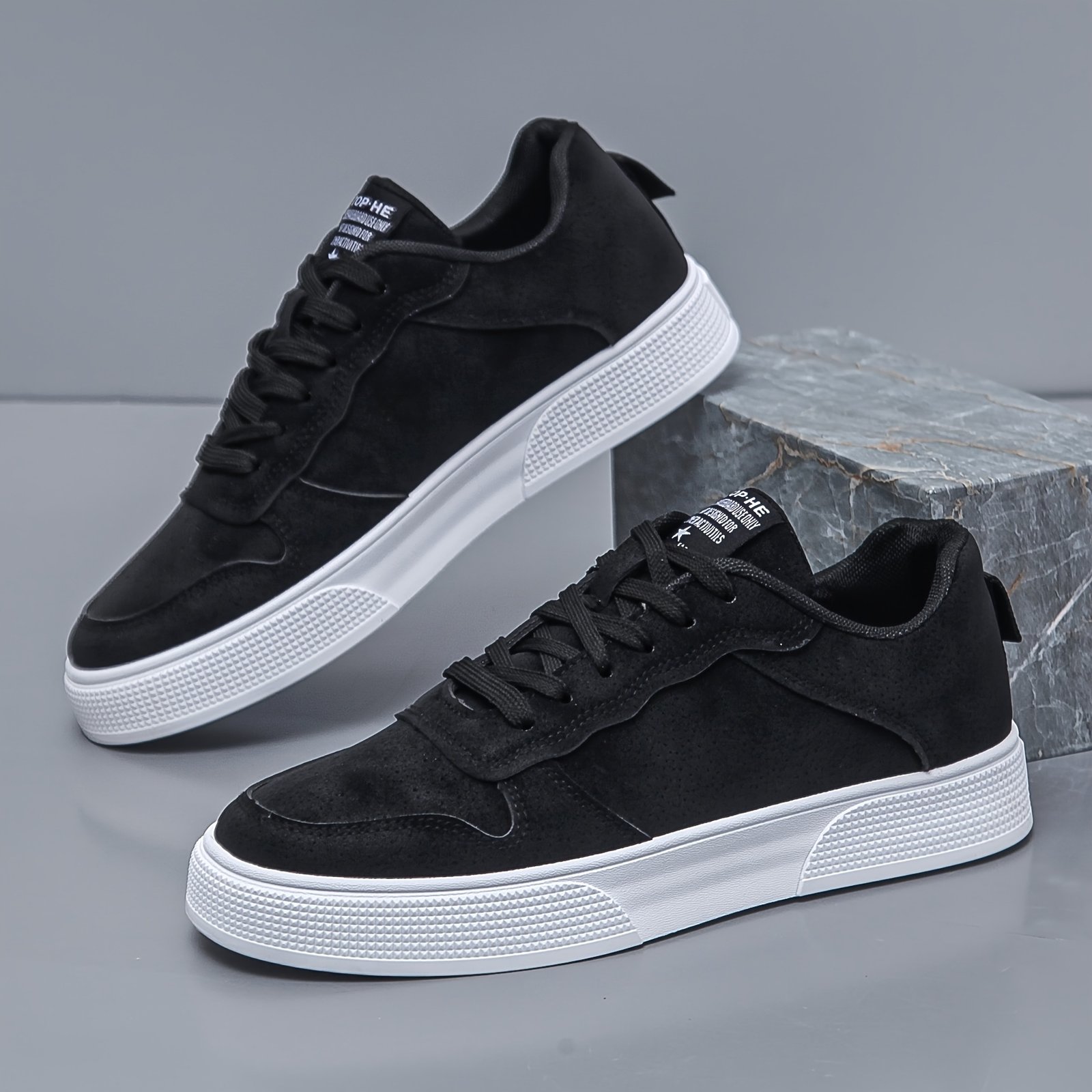 Men??s Trendy Solid Colour Low Top Skateboard Shoes, Comfy Non Slip Casual Lace Up Sneakers For Men??s Outdoor Activities - Image 4