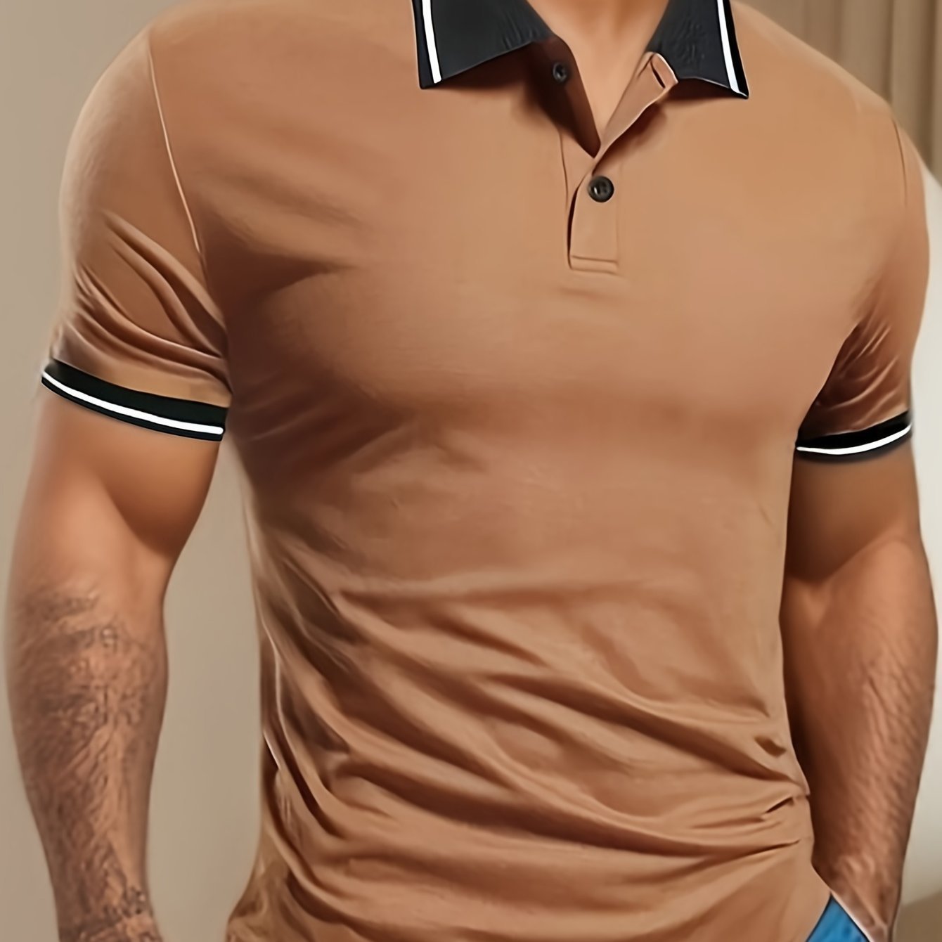 Men??s Trendy Color Block Short Sleeve Button Up Lapel Shirt For Summer Daily, Perfect For Golf & Tennis Outdoor Sports, Stylish Collared Top - Image 3