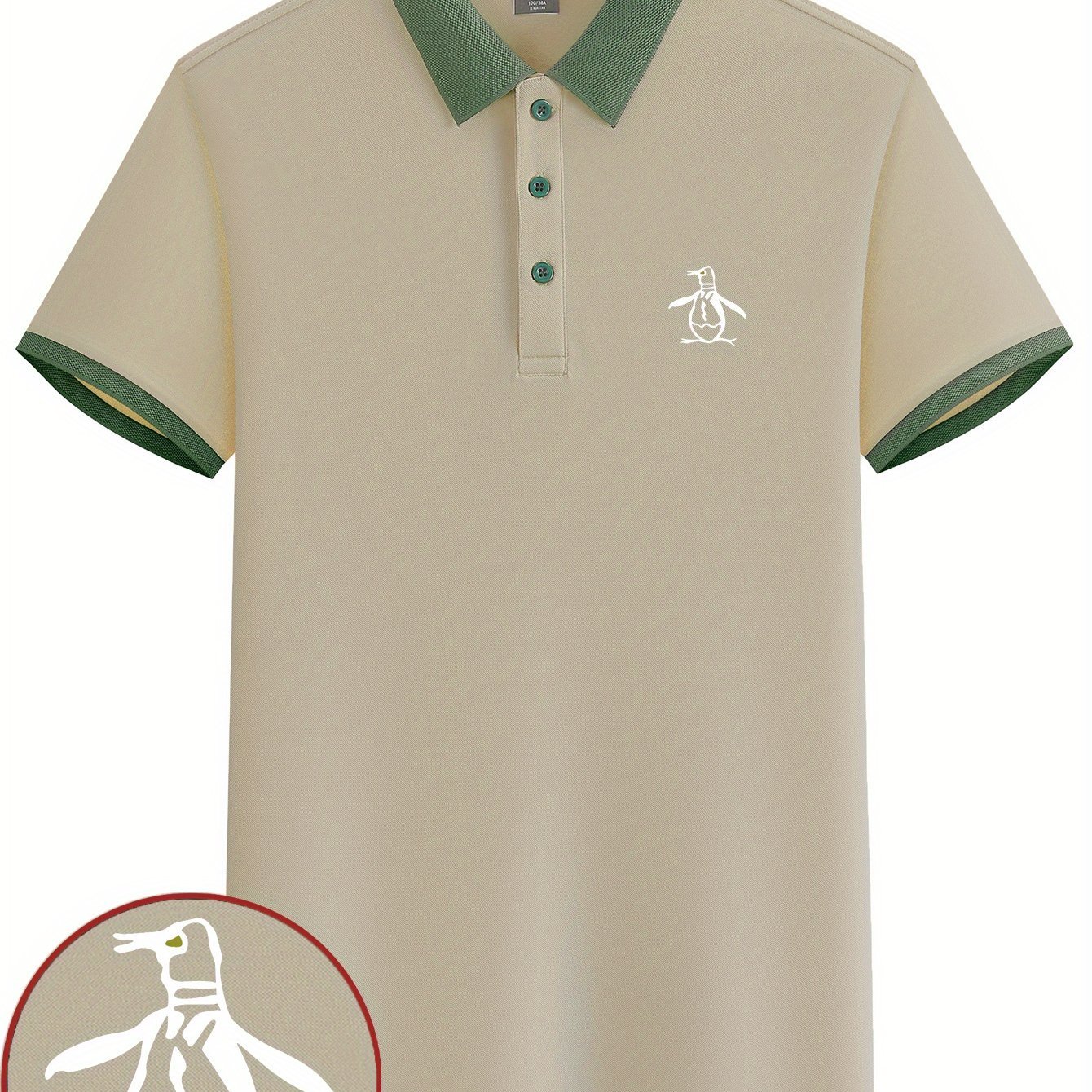 Penguin Sketch Print Men??s Short Sleeve Lapel Golf T-shirt, Summer Trendy Tennis Tees, Casual Comfy Breathable Top For Outdoor Sports - Image 3