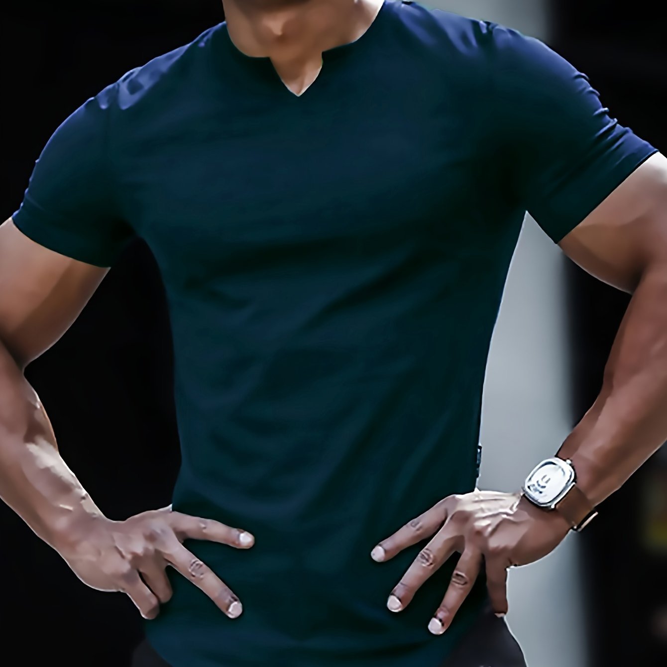 Solid Color Men??s Comfy V-Neck Medium Stretch T-shirt, Men??s Summer Clothes, Men??s Outfits - Image 6