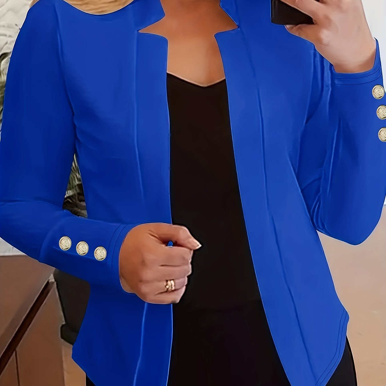 Solid Open Front Blazer, Casual Long Sleeve Button Blazer For Office & Work, Women??s Clothing - Image 13