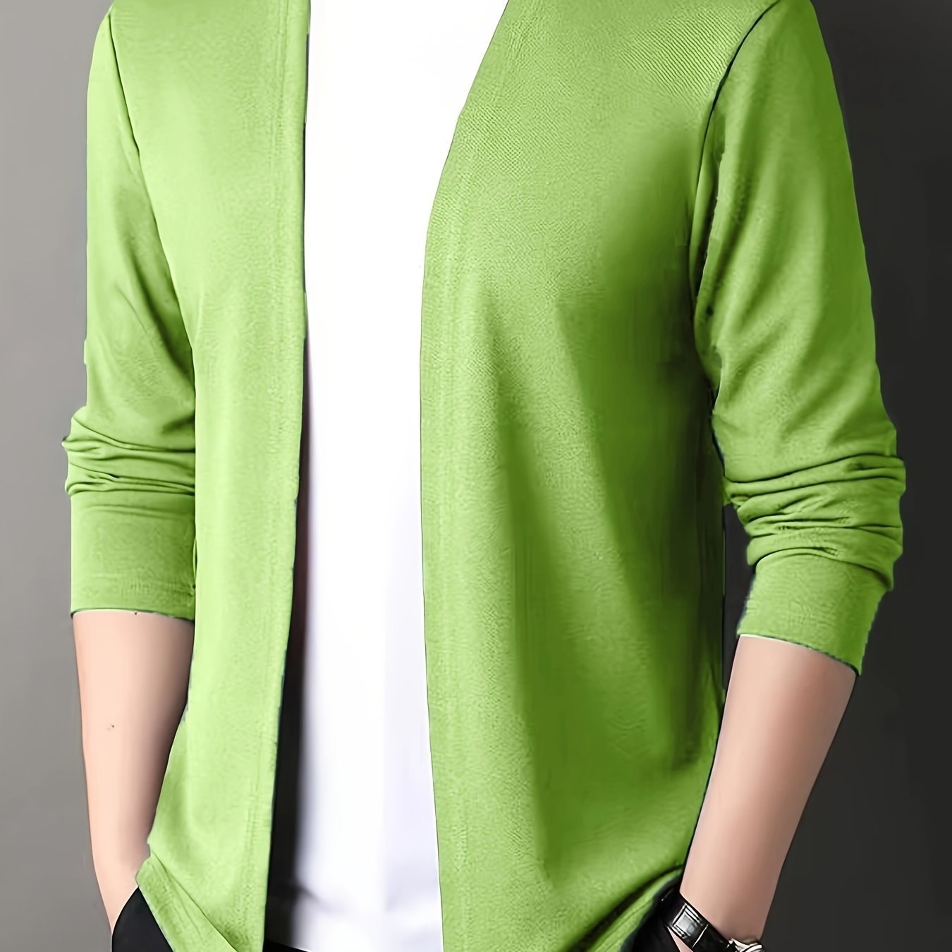 Men??s Solid Knitted Cardigan, Casual Breathable Long Sleeve Slim-fit Open Front Sweater For Outdoor Activities - Image 5