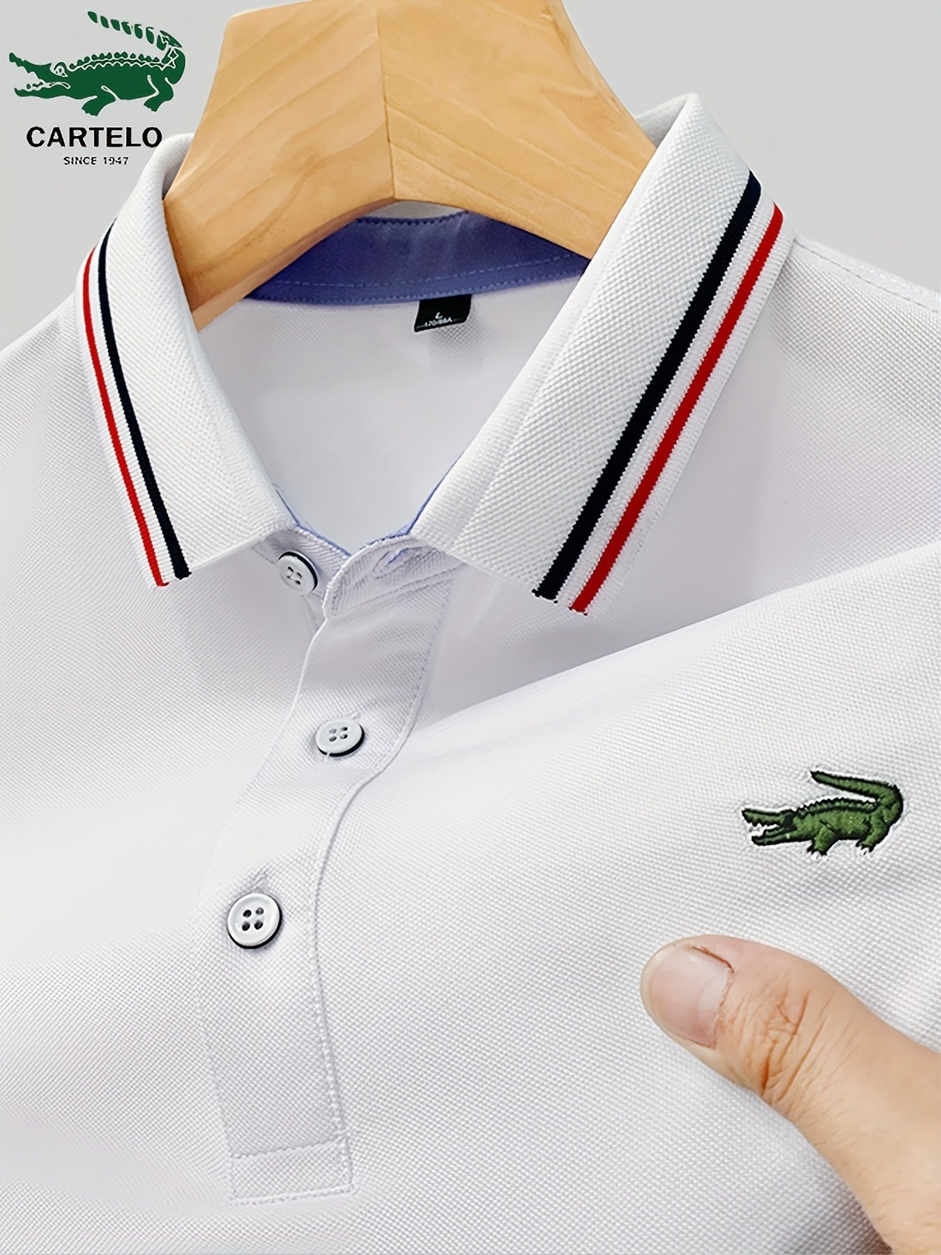 Breathable Embroidered Shirt, Men??s Casual Crocodile Pattern Stripe Lapel Button Up Golf Shirt For Summer - Image 19