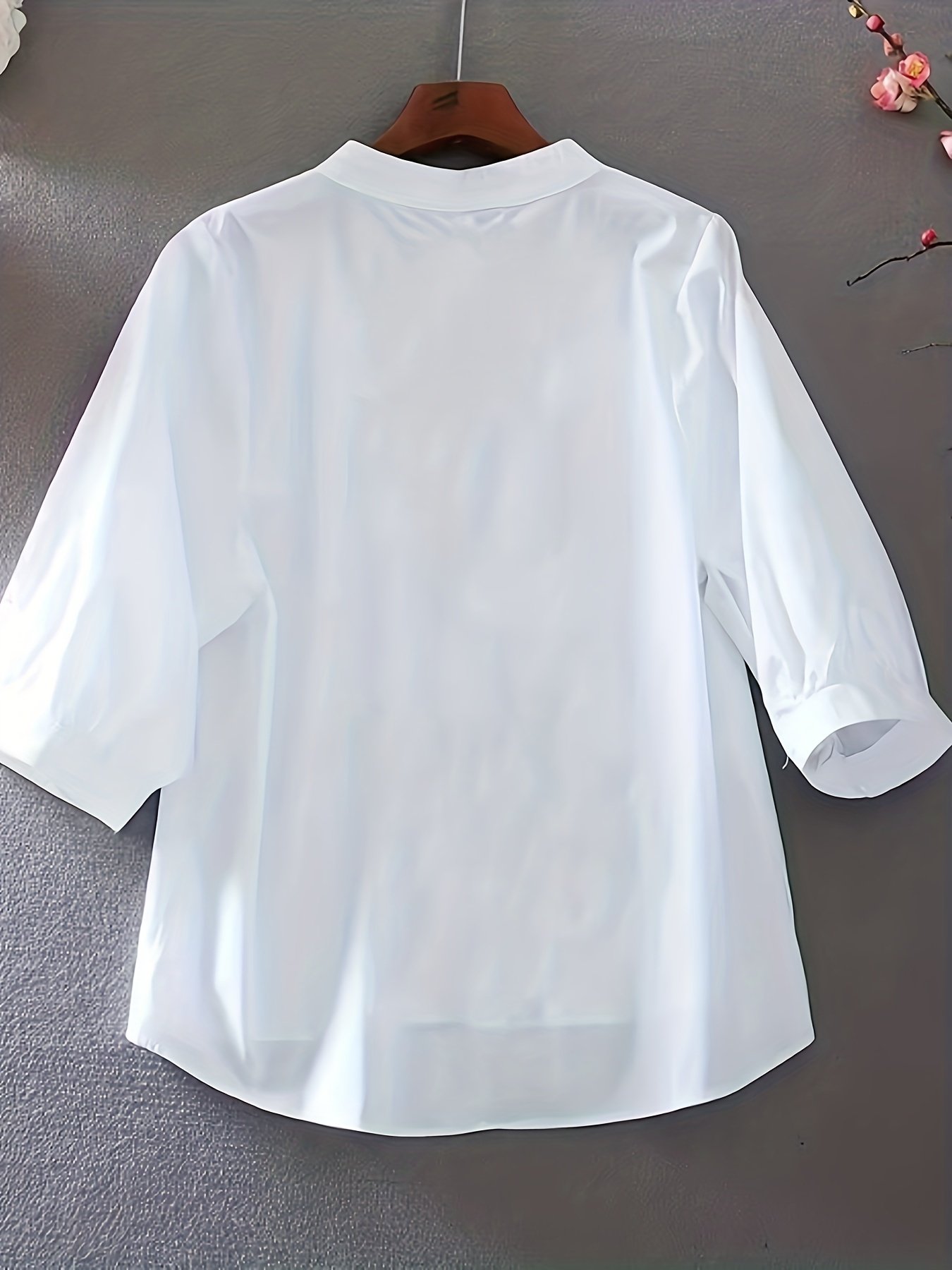Floral Pattern Simple Blouse, Elegant Button Front Stand Collar Blouse, Women??s Clothing - Image 4
