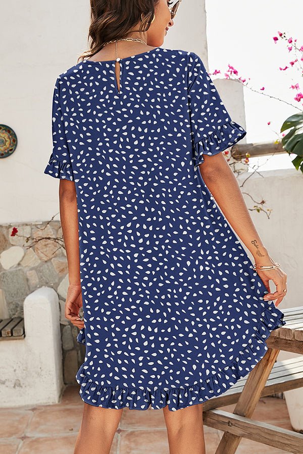 Dot Print Ruffle Sleeve Casual Dress - Image 6
