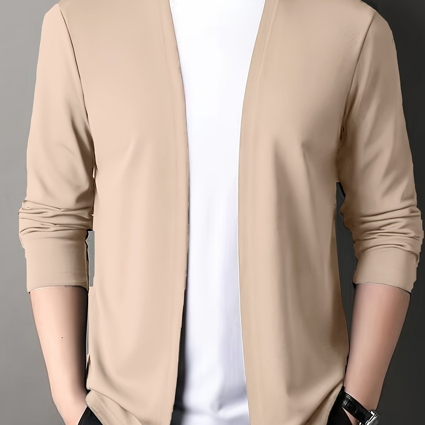 Men??s Solid Knitted Cardigan, Casual Breathable Long Sleeve Slim-fit Open Front Sweater For Outdoor Activities - Image 12