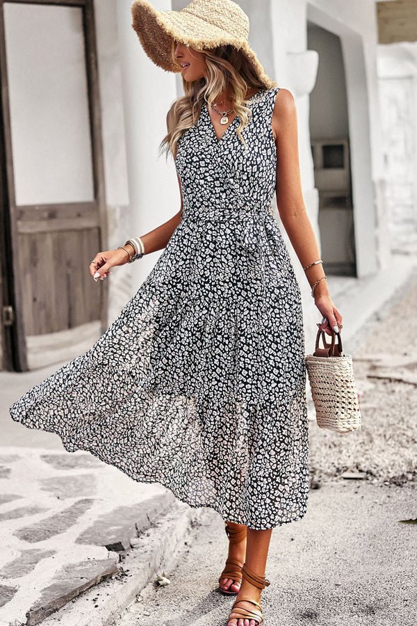 Dot Print Sleeveless V Neck Maxi Dress - Image 3