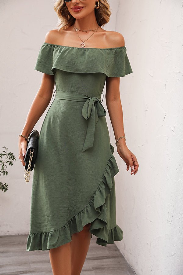 Ruffle Design Solid Round Neck Casual Dress - Image 4
