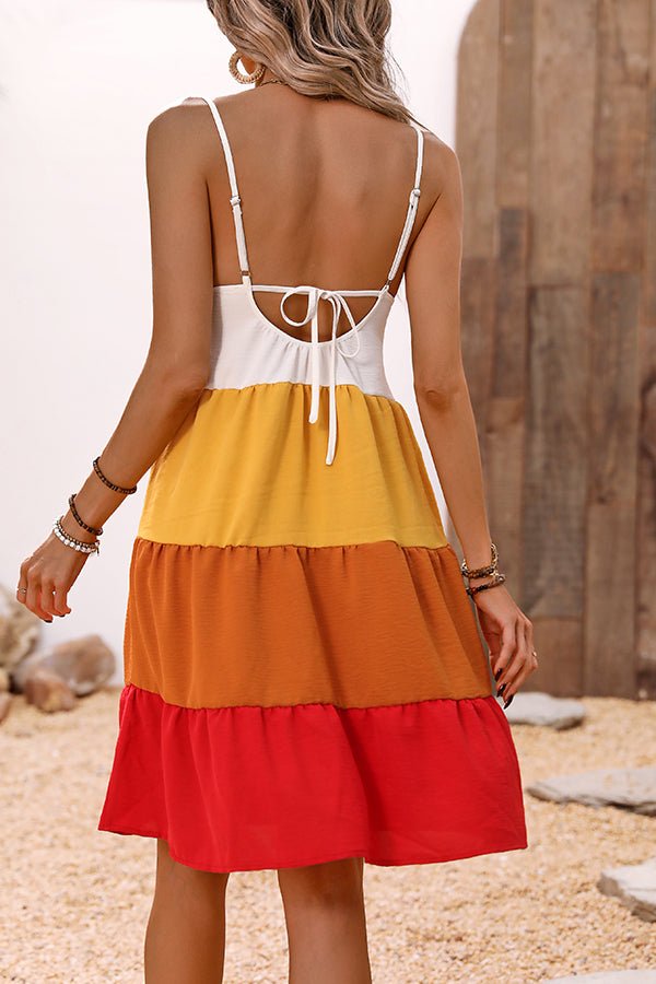 Fashion Color Block V Neck Casual Dress - Image 6