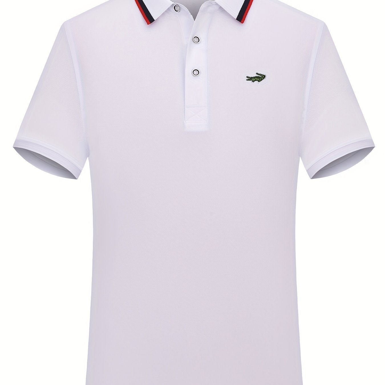 Breathable Embroidered Shirt, Men??s Casual Crocodile Pattern Stripe Lapel Button Up Golf Shirt For Summer - Image 3