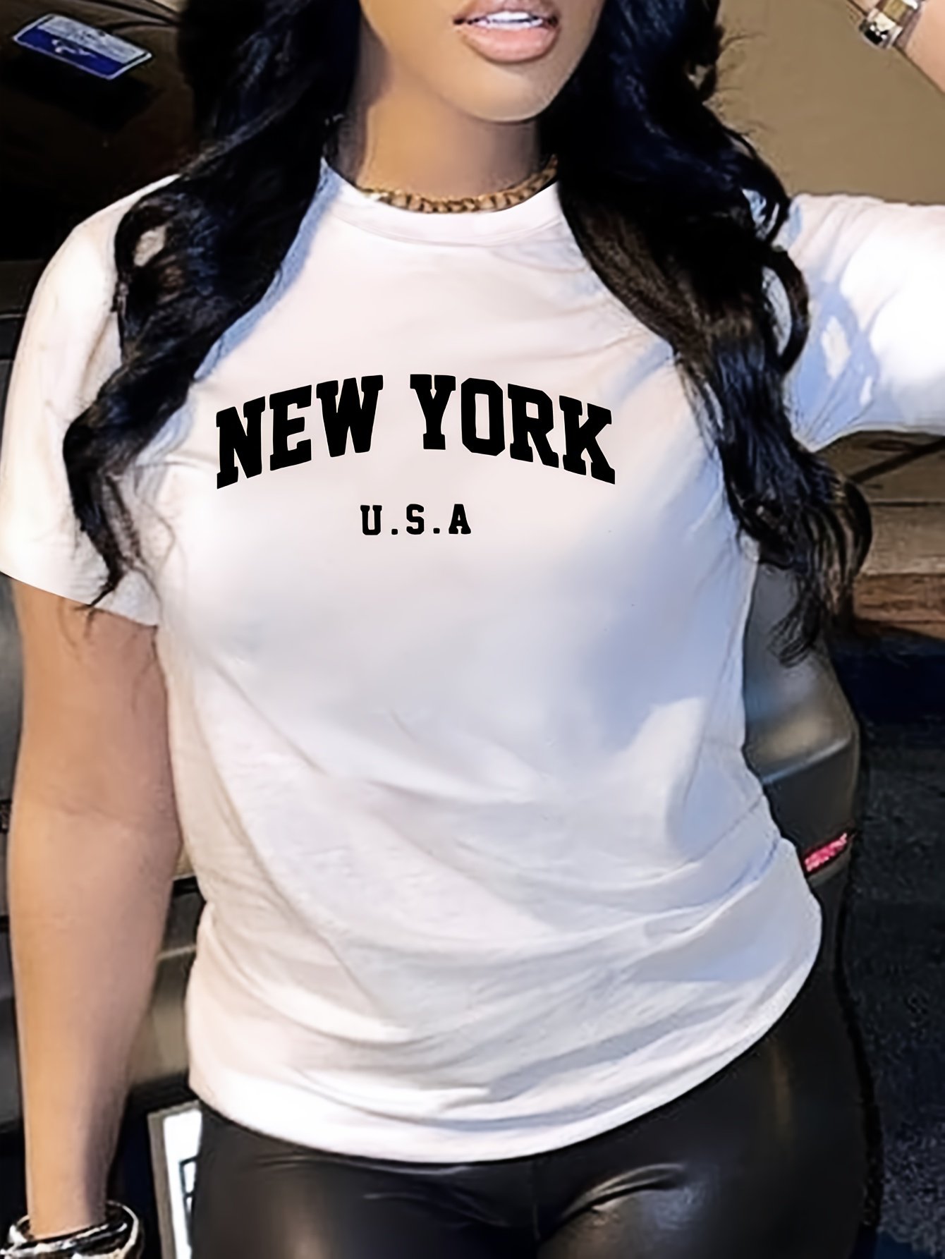 New York Letter Print T-shirt, Short Sleeve Crew Neck Casual Top For Summer & Spring, Women??s Clothing