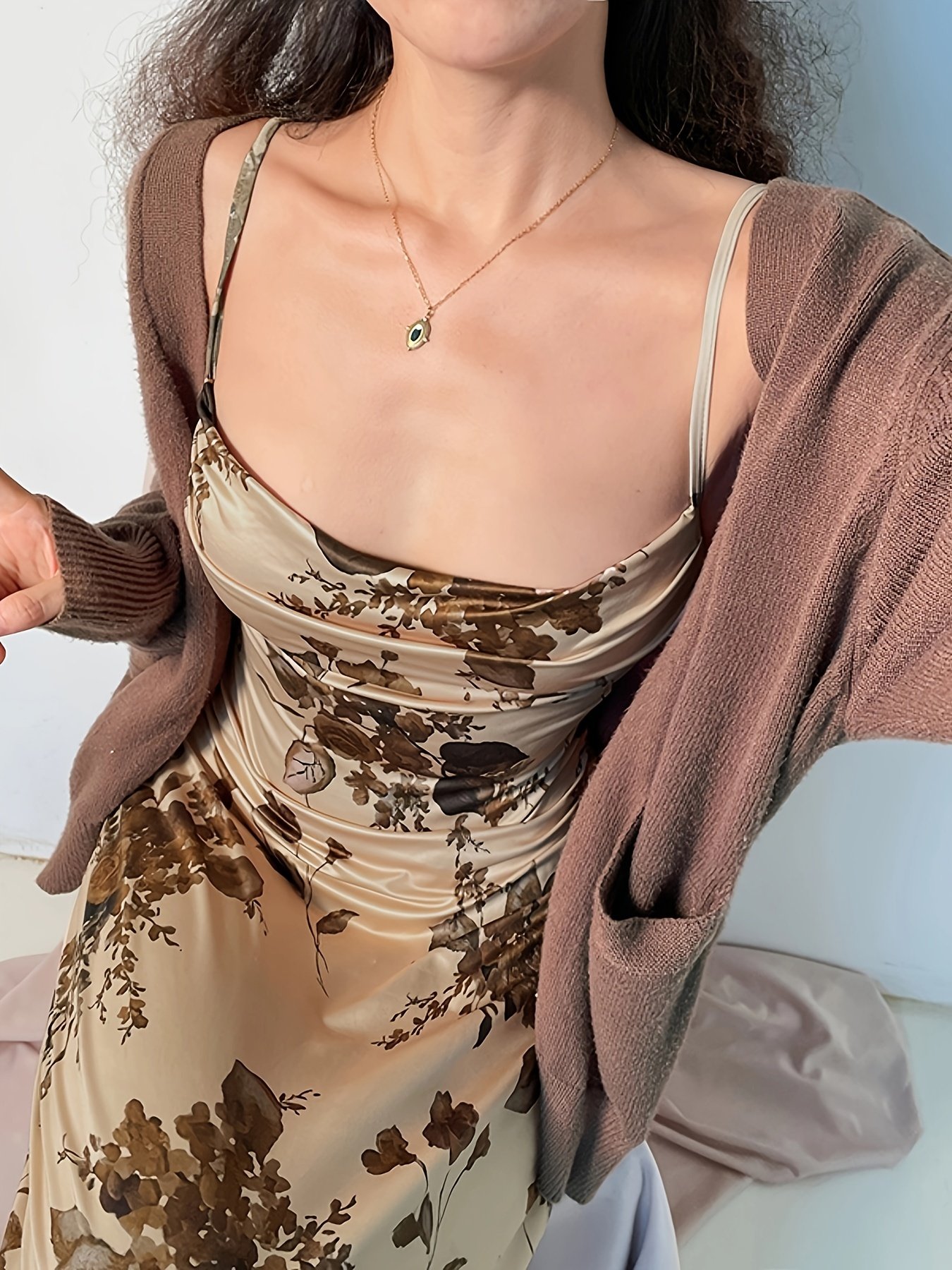 Floral Print Ruched Dress, Sexy Spaghetti Strap Bodycon Dress, Women??s Clothing - Image 6