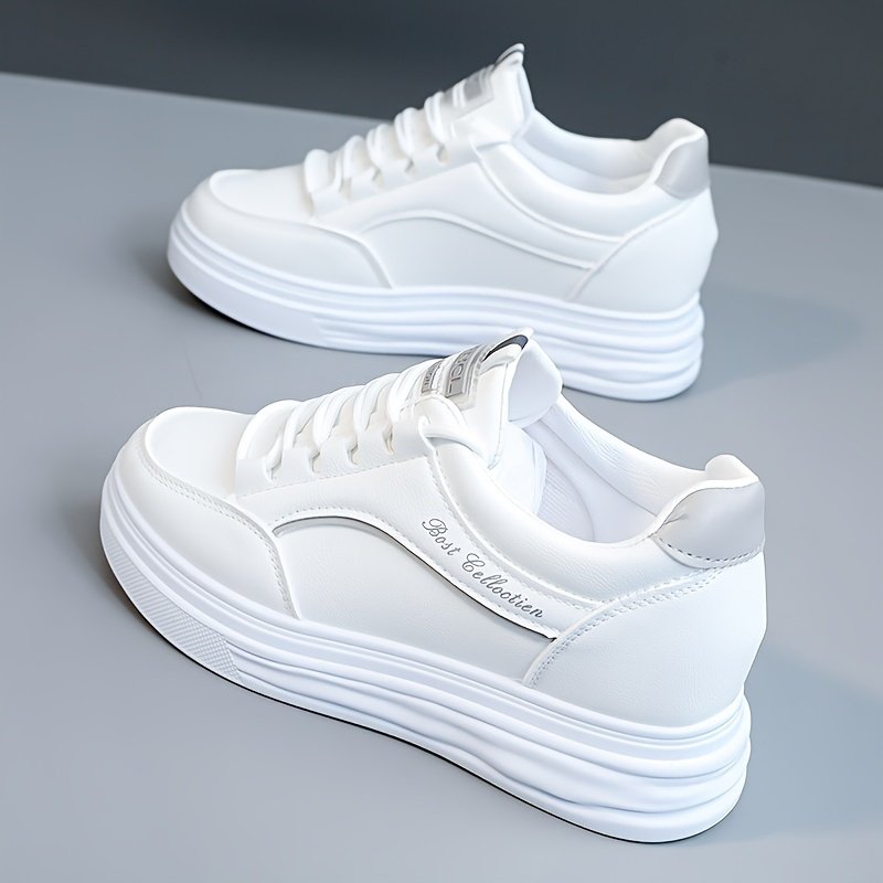 Women??s Casual Sneakers, Fashion All-match White Shoes, Thick Sole Lace-up Skate Shoes - Image 2